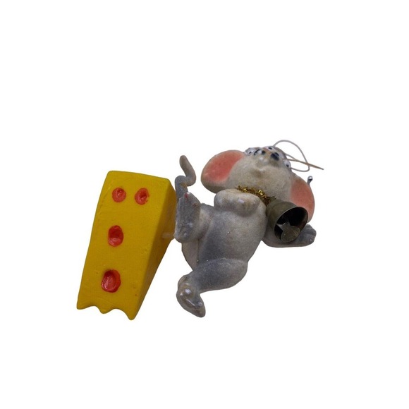 Vtg Mouse & Cheese Christmas Ornament Flocked Velvet Nursery Rhyme Theme Tree - Picture 2 of 9